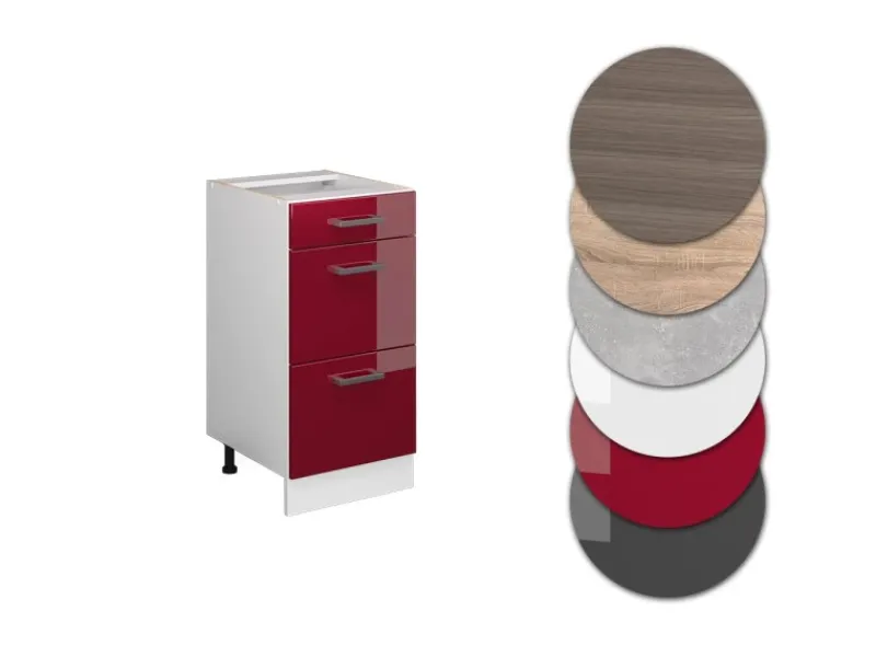 Vicco Küchenunterschrank R-Line Bordeaux Hochglanz/Weiß 40 cm mit Schubladen ohne Arbeitsplatte< Küchenschränke