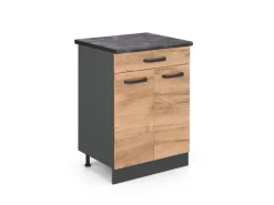 New Vicco Küchenunterschrank R-Line Goldkraft /Anthrazit 60 cm AP Anthrazit mit Anthrazit Korpus Eiche