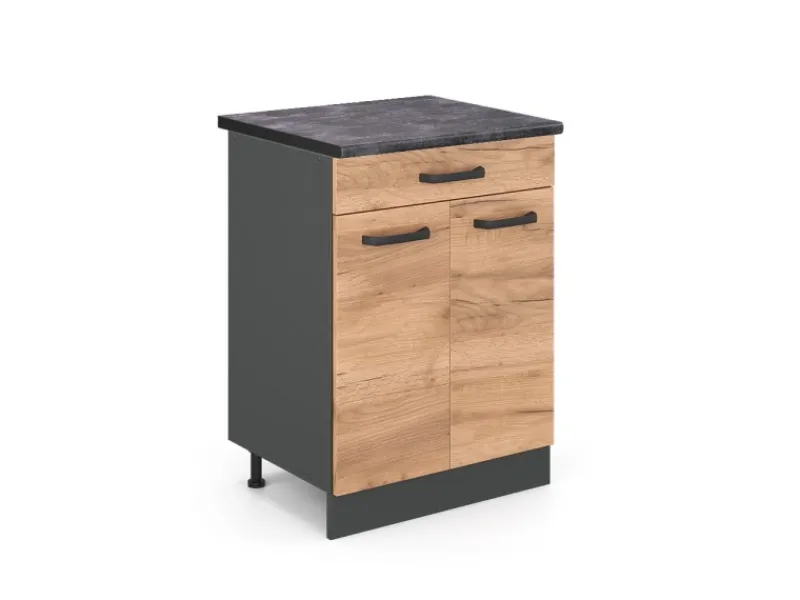 New Vicco Küchenunterschrank R-Line Goldkraft /Anthrazit 60 cm AP Anthrazit mit Anthrazit Korpus Eiche