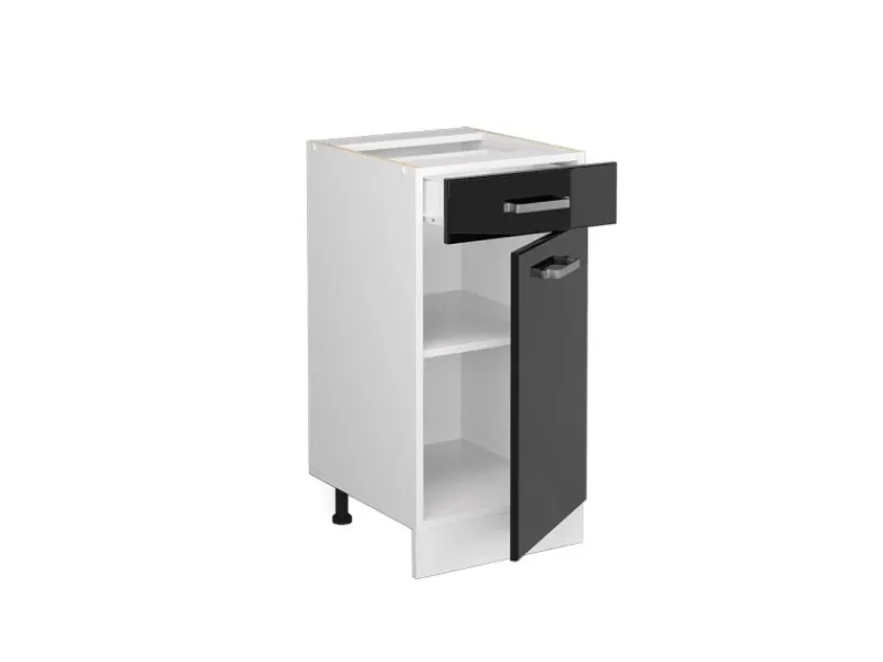 Vicco Küchenunterschrank R-Line Schwarz Hochglanz/Weiß 40 cm AP Eiche< Pfannen