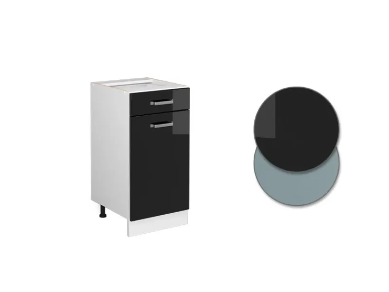 Vicco Küchenunterschrank R-Line Schwarz Hochglanz/Weiß 40 cm AP Eiche< Pfannen