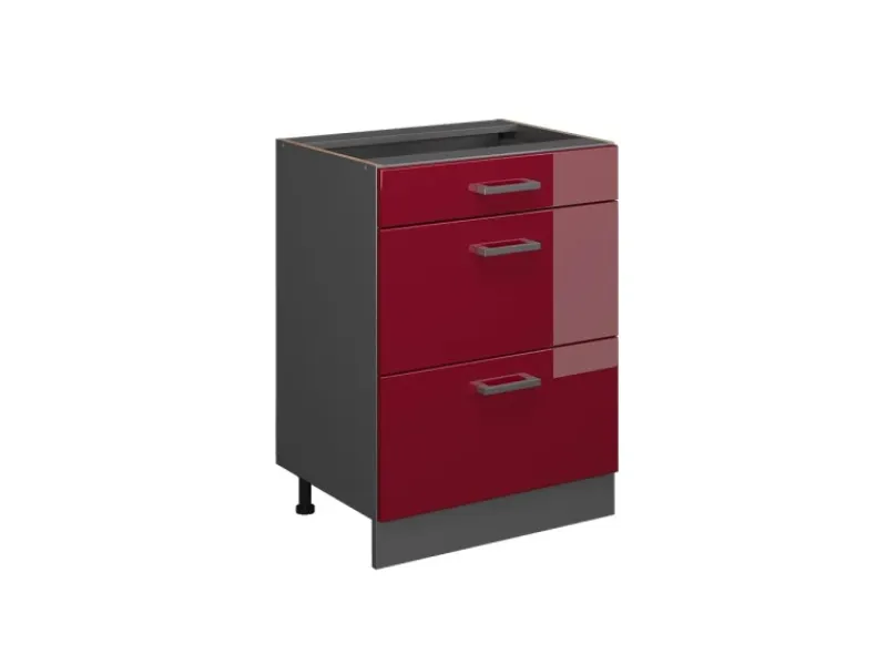 Vicco Küchenunterschrank R-Line Bordeaux Hochglanz/Anthrazit 60 cm mit Schubladen ohne Arbeitsplatte< Küchenschränke