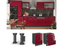 Vicco Küchenunterschrank R-Line Bordeaux Hochglanz/Anthrazit 60 cm mit Schubladen ohne Arbeitsplatte< Küchenschränke