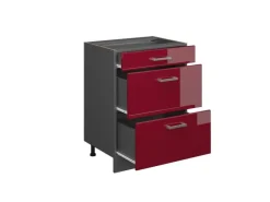 Vicco Küchenunterschrank R-Line Bordeaux Hochglanz/Anthrazit 60 cm mit Schubladen ohne Arbeitsplatte< Küchenschränke