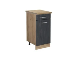 Pfannen<Vicco Küchenunterschrank R-Line Schubladenschrank für die Küche Schwarz Beton 40 cm AP Eiche mit Goldkraft Eiche Korpus