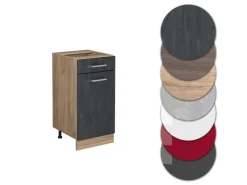Pfannen<Vicco Küchenunterschrank R-Line Schubladenschrank für die Küche Schwarz Beton 40 cm AP Eiche mit Goldkraft Eiche Korpus