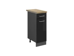 Vicco Küchenunterschrank R-Line Schwarz Hochglanz/Anthrazit 30 cm AP Eiche< Pfannen