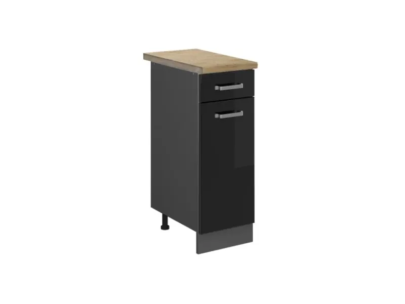 Vicco Küchenunterschrank R-Line Schwarz Hochglanz/Anthrazit 30 cm AP Eiche< Pfannen