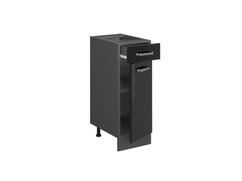 Vicco Küchenunterschrank R-Line Schwarz Hochglanz/Anthrazit 30 cm AP Eiche< Pfannen
