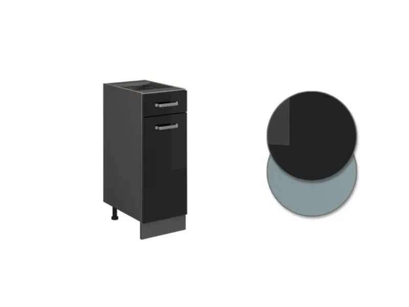 Vicco Küchenunterschrank R-Line Schwarz Hochglanz/Anthrazit 30 cm AP Eiche< Pfannen