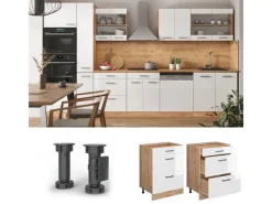 Outlet Vicco Küchenunterschrank R-Line Hochglanz/Goldkraft Eiche 60 cm mit Schubladen ohne Arbeitsplatte Weiß