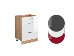 Outlet Vicco Küchenunterschrank R-Line Hochglanz/Goldkraft Eiche 60 cm mit Schubladen ohne Arbeitsplatte Weiß