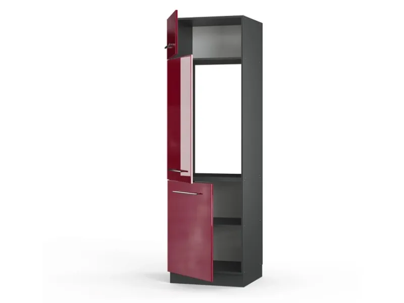 Vicco Kühlumbauschrank Fame-Line Hochschrank für die Küche Bordeaux Hochglanz/Anthrazit 60 cm< Kühlschränke|Küchenschränke