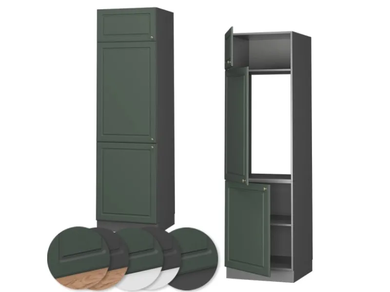 Vicco Kühlumbauschrank Fame-Line Hochschrank für die Küche Grün-Gold Landhaus/Anthrazit 60 cm< Kühlschränke