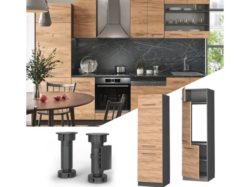 Vicco Kühlumbauschrank Fame-Line Hochschrank für die Küche Goldkraft /Anthrazit 60 cm< Kühlschränke|Küchenschränke