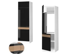 Hot Vicco Kühlumbauschrank Fame-Line Hochschrank für die Küche Schwarz Eiche Hochglanz/Weiß 60 cm Eiche Dunkel