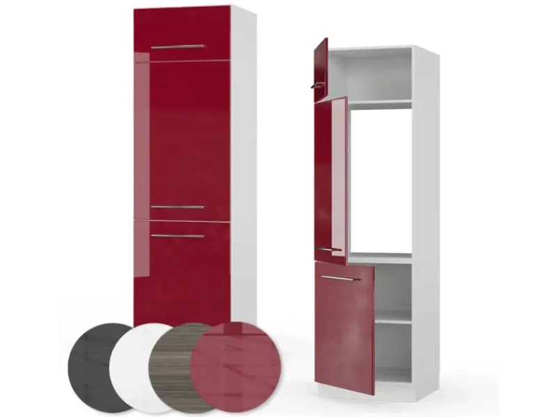 Vicco Kühlumbauschrank Fame-Line Hochschrank für die Küche Bordeaux Hochglanz/Weiß 60 cm< Kühlschränke|Küchenschränke