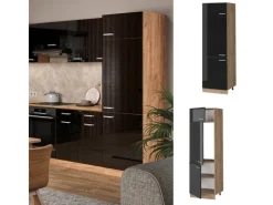 Best Vicco Kühlumbauschrank R-Line Schwarz Hochglanz/Goldkraft Eiche 60 cm Schwarz Glänzend