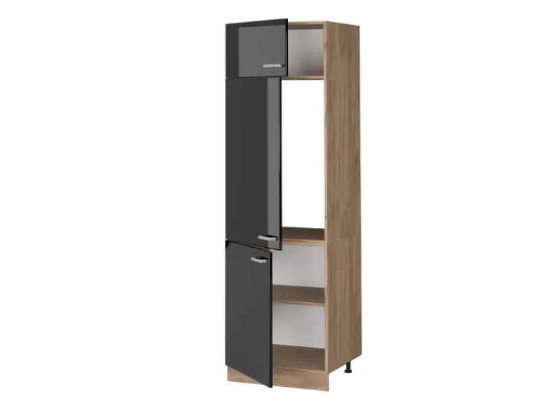 Best Vicco Kühlumbauschrank R-Line Schwarz Hochglanz/Goldkraft Eiche 60 cm Schwarz Glänzend