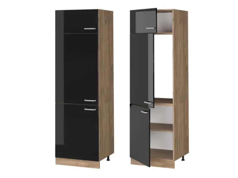 Best Vicco Kühlumbauschrank R-Line Schwarz Hochglanz/Goldkraft Eiche 60 cm Schwarz Glänzend