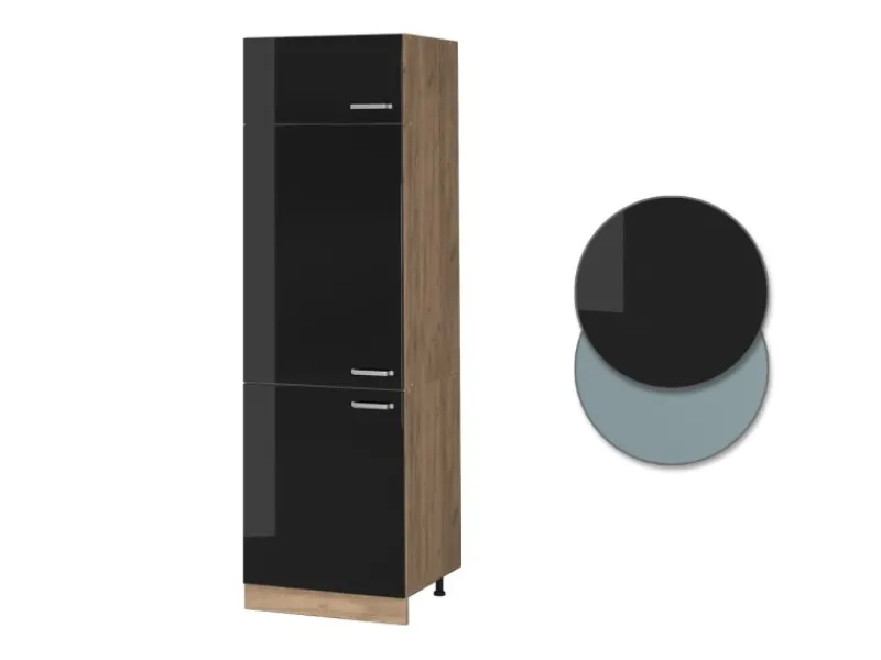Best Vicco Kühlumbauschrank R-Line Schwarz Hochglanz/Goldkraft Eiche 60 cm Schwarz Glänzend