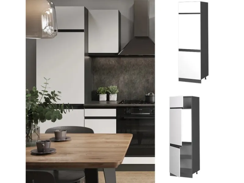 Online Vicco Kühlumbauschrank R-Line Hochschrank für die Küche /Anthrazit 60 cm J-Shape Weiß