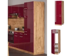 Vicco Kühlumbauschrank R-Line Bordeaux Hochglanz/Goldkraft Eiche 60 cm Bordeaux-Glanz