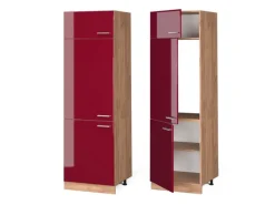 Vicco Kühlumbauschrank R-Line Bordeaux Hochglanz/Goldkraft Eiche 60 cm Bordeaux-Glanz