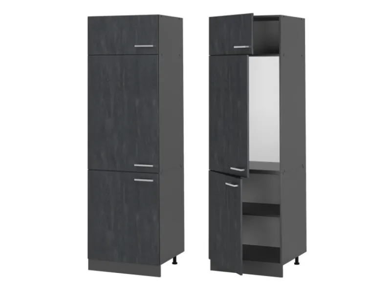 Vicco Kühlumbauschrank R-Line Hochschrank für die Küche Schwarz Beton/Anthrazit 60 cm< Kühlschränke|Küchenschränke
