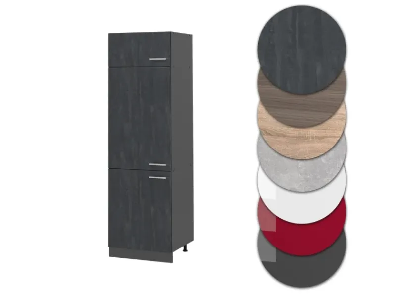 Vicco Kühlumbauschrank R-Line Hochschrank für die Küche Schwarz Beton/Anthrazit 60 cm< Kühlschränke|Küchenschränke