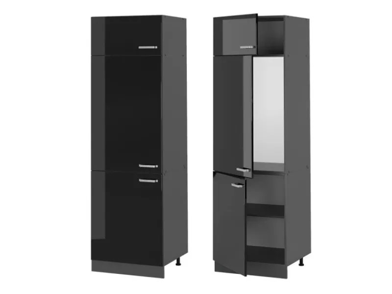 Online Vicco Kühlumbauschrank R-Line Hochschrank für die Küche Schwarz Hochglanz/Anthrazit 60 cm Schwarz Glänzend