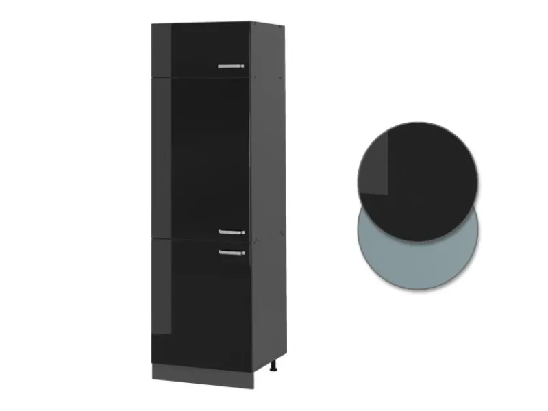 Online Vicco Kühlumbauschrank R-Line Hochschrank für die Küche Schwarz Hochglanz/Anthrazit 60 cm Schwarz Glänzend