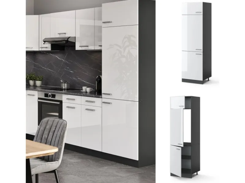 Vicco Kühlumbauschrank R-Line Hochschrank für die Küche Hochglanz/Anthrazit 60 cm< Pantryküchen|Kühlschränke