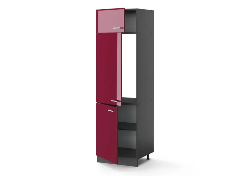 Vicco Kühlumbauschrank R-Line Hochschrank für die Küche Bordeaux Hochglanz/Anthrazit 60 cm< Kühlschränke|Küchenschränke