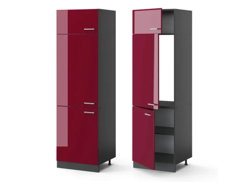 Vicco Kühlumbauschrank R-Line Hochschrank für die Küche Bordeaux Hochglanz/Anthrazit 60 cm< Kühlschränke|Küchenschränke