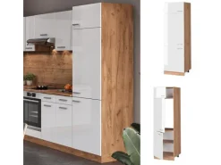 Kühlschränke|Küchenschränke<Vicco Kühlumbauschrank R-Line Hochschrank für die Küche Hochglanz/Goldkraft Eiche 60 cm