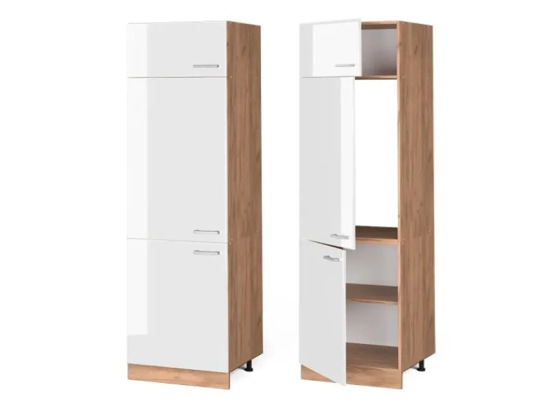 Kühlschränke|Küchenschränke<Vicco Kühlumbauschrank R-Line Hochschrank für die Küche Hochglanz/Goldkraft Eiche 60 cm
