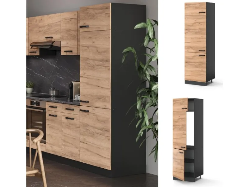 Kühlschränke<Vicco Kühlumbauschrank R-Line Hochschrank für die Küche Goldkraft /Anthrazit 60 cm