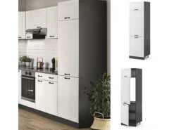 Vicco Kühlumbauschrank R-Line Hochschrank für die Küche Weiß Landhaus/Anthrazit 60 cm< Kühlschränke