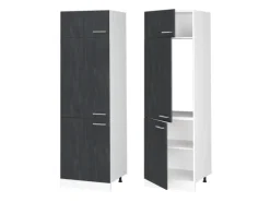 Vicco Kühlumbauschrank R-Line Hochschrank für die Küche Schwarz Beton/Weiß 60 cm Beton Anthrazit