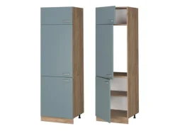 Vicco Kühlumbauschrank R-Line Hochschrank für die Küche Blau-Grau/Goldkraft Eiche 60 cm< Küchenschränke