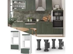 Vicco Mikrowellenschrank Fame-Line Grün-Gold Landhaus/Weiß 60 cm Offen< Küchenregale