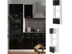 Vicco Mikrowellenschrank R-Line Küchenregal für die Mikrowelle Schwarz Hochglanz/Weiß 60 cm< Küchenregale
