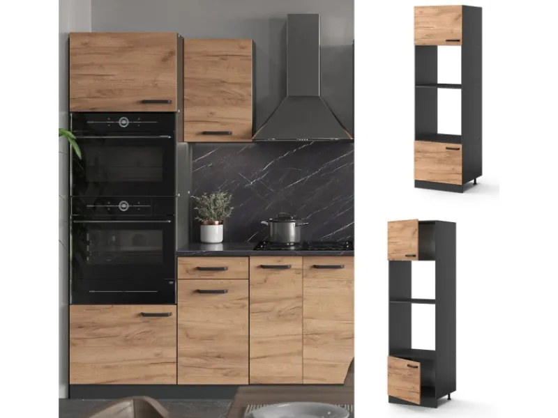 Discount Vicco Mikrowellenschrank R-Line Küchenregal für die Mikrowelle Goldkraft /Anthrazit 60 cm Eiche