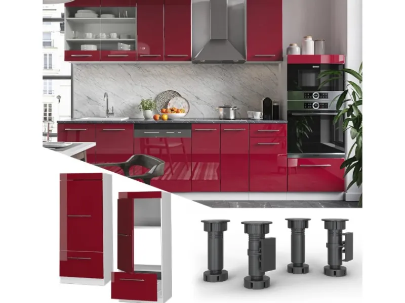Outlet Vicco Mikrowellenschrank Fame-Line Küchenregal für die Mikrowelle Bordeaux Hochglanz/Weiß 60 cm Bordeaux-Glanz