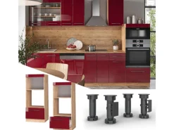 Vicco Mikrowellenschrank Fame-Line Bordeaux Hochglanz/Goldkraft Eiche 60 cm Offen Bordeaux-Glanz