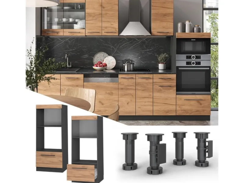 Küchenregale|Küchenschränke<Vicco Mikrowellenschrank Fame-Line Goldkraft /Anthrazit 60 cm Offen