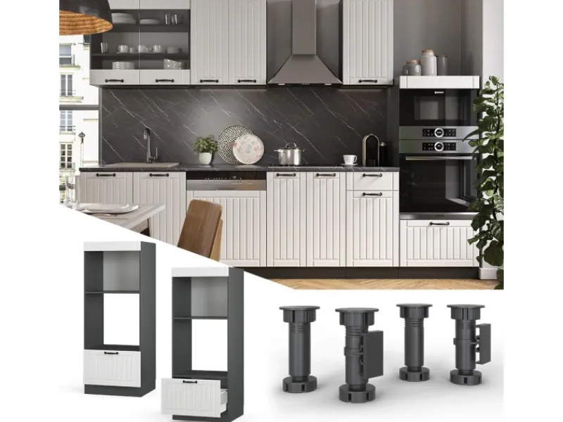 Best Vicco Mikrowellenschrank Fame-Line Landhaus/Anthrazit 60 cm Offen Weiß
