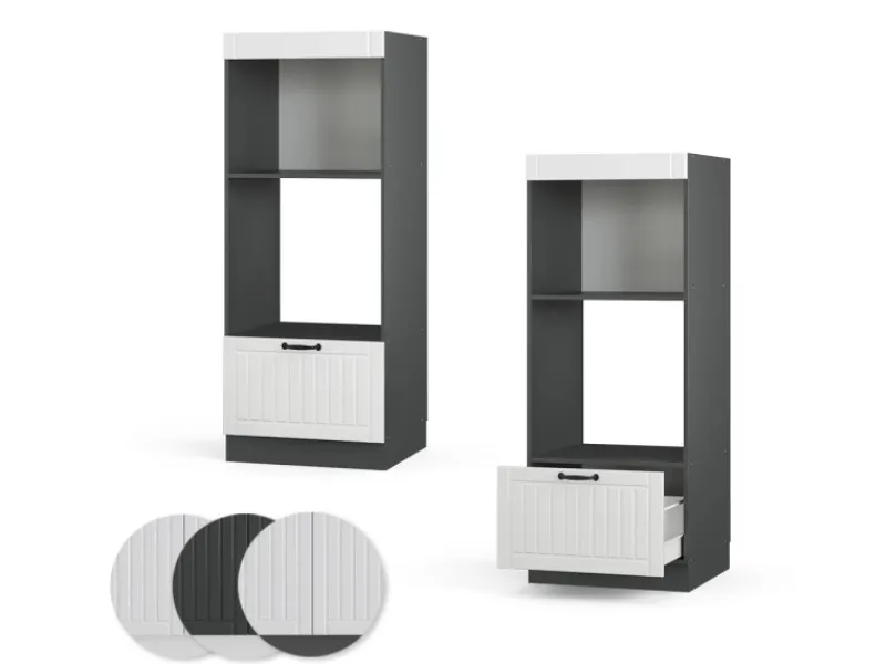 Best Vicco Mikrowellenschrank Fame-Line Landhaus/Anthrazit 60 cm Offen Weiß