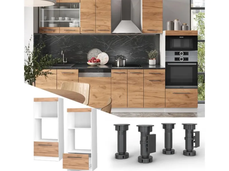 Pantryküchen<Vicco Mikrowellenschrank Fame-Line Küchenregal für die Mikrowelle Goldkraft /Weiß 60 cm Offen